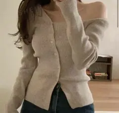 リブニット ブラウン　ベージュ　S