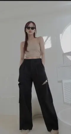 fictiontokyo サイドタックベルトパンツ blackのサムネイル
