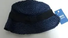 ネイビー リボン付き 子供用 麦わら帽子