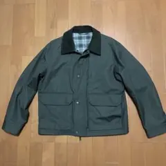 オリーブ色 アウタージャケット チェック襟　単丈　バブアー似