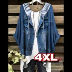 デニムプリント イレギュラーヘムゆったり チュニック 体系カバー 4XL 1cf