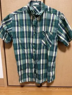 【中古服】カジュアル半袖チェックシャツ グリーン系 Mサイズ