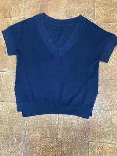 ネイビー Vネック ニットベスト 半袖