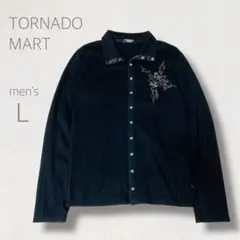 トルネードマート ストライプシャツ L ブラック 花柄刺繍 Y2K お兄系 V系