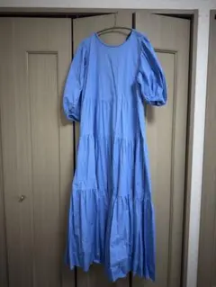 ZARA ポプリン パネル ティアード ワンピース 水色