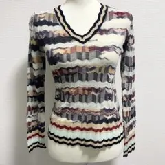 MISSONIミッソーニ ジグザグボーダー柄 長袖ニット Vネック
