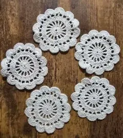 ハンドメイドホワイトレースコースター5枚セット