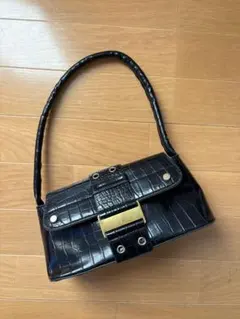 クロコダイル風 ブラックハンドバッグ