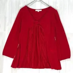 クランプリュス　Vネック ギャザーカットソー　七分袖　赤　38 / M