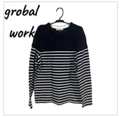 GLOBAL WORK ネイビー/ホワイト ストライプ セーター