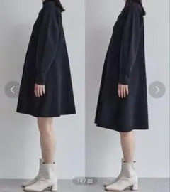 VIS ブラック ニット 長袖 ひざ丈ワンピース F