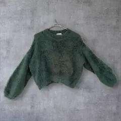 earth music&ecology ボリュームスリーブニットダークグリーンF