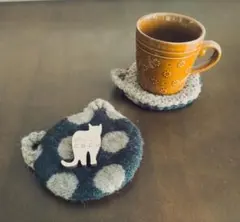 ハンドメイド 猫耳 リバーシブル コースター 1枚