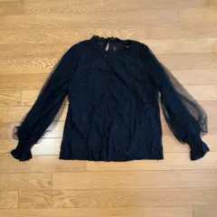 レース　シースルー　トップス　ブラック