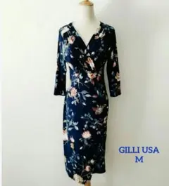 GILLI USA ジリ カシュクールワンピース 伸縮性 青系