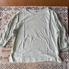 五分袖 ボーダーカットソー グリーン Tシャツ M petit honfleur