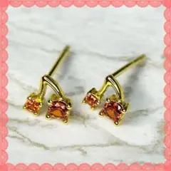 ピアス ゴールド チェリー オレンジ レッド ストーン さくらんぼ 可愛い