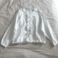 国産vintage フロムゼロ　フリル長袖ブラウス　白　レトロデザイン