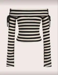 オフショルダー長袖ストライプトップス