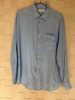 UNIQLO ユニクロ プレミアムリネンシャツ L ブルー 麻100% 長袖
