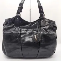 美品　フルラ　FURLA トートバッグ　ブラック　革　クロコ型押し