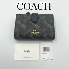 初期傷有り新品COACH 二つ折り財布 ホースアンドキャリッジ ブラック 特価品 初期傷有り新品COACH 二つ折り財布 ホースアンドキャリッジ ブラック