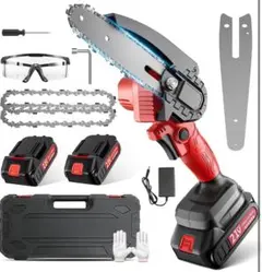 チェーンソー 充電式 電動 大容量バッテリー2個搭載 小型チェーンソー 21V