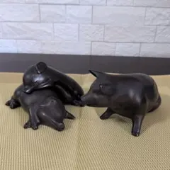 【値下げしました！】豚　置物 親子3体セット 金属製のサムネイル