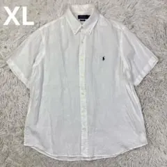 【美品】ポロラルフローレン　リネン100%半袖シャツ　ポニー刺繍　XLサイズ