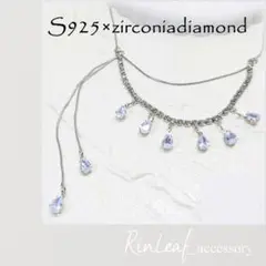 S925 アシンメトリー ネックレス ドロップ ジルコニア 上品 高見え 可愛い