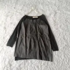 ZARAKNIT 異素材ドッキングトップスカットソー Mエコレザーニット