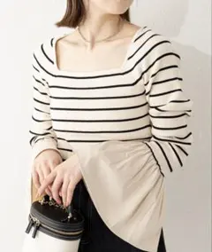 袖ボリュームフレアニット／ボーダー／リブニット／Chico