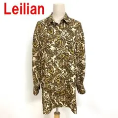 A5873 レリアン 長袖シャツ ブラウス 総柄 ロング丈 ベージュ 茶色 11