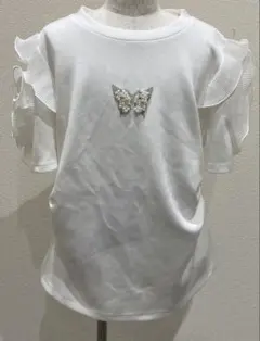 【新品・未使用】バタフライ刺繍 フリル袖 ホワイトTシャツFサイズ♡お買い得品♡