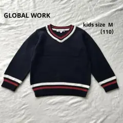 【美品】グローバルワーク Vネックセーター フォーマル M 110 紺 ネイビー