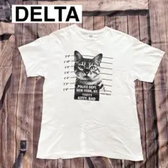 デルタ 猫 マグショット Tシャツ アニマル パロディ 白 メンズ L