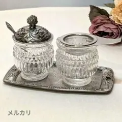 レトロ　ガラス　シュガーポット　ティーストレーナー　トレー　ヴィンテージ