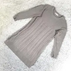 grove グローブ【M】ニットワンピース 長袖 ケーブル編み グレー