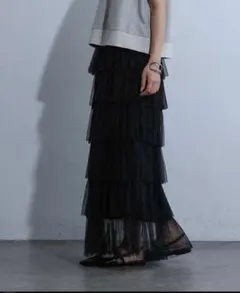 COLONY2139 レディース ティアードチュールスカート ロング ブラック