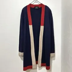 イタリア製 CREE LUXUS(M)ロングカーディガン 配色 ネイビー 古着