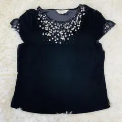 Via Fabbrica 黒 半袖 カットソー　ベロア　スパンコール