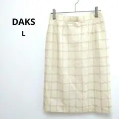 ダックス DAKS チェック タイト スカート ひざ丈 アイボリー クリーム Lのサムネイル