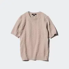 ユニクロ　ケーブルクルーネックセーター　ベージュM