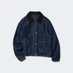 UNIQLO ユニクロ デニムジャケット コーデュロイ襟 チェック裏地