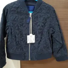 ネイビー 花柄刺繍 ボンバージャケット