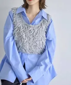 meilmada ループ編みニットベスト　ライトグレー / F