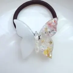 レジンヘアゴム　ちょうちょ　桜　ホワイト　シェル　ミモザ　オーロラフラワー