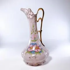 D-壁 昭和レトロ フリルガラス 水差し フラワーベース 花瓶 ピンク 白