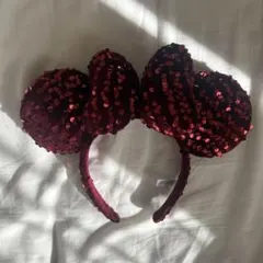 ディズニー カチューシャ ミニー ベロア　赤　スパンコール