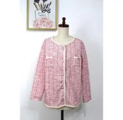 【新品】レディース ツイード ポケット ジャケット オシャレ 赤 レッド